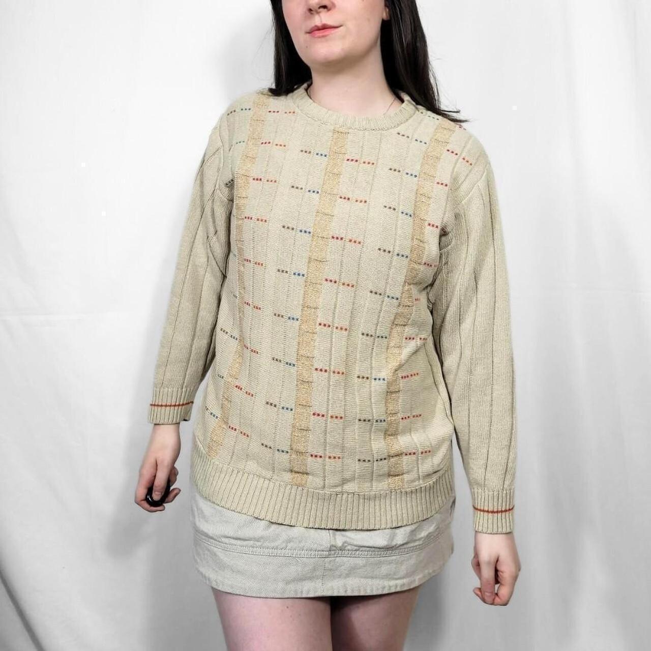 Vintage 90s Beige Checked Pattern Knit Jumper