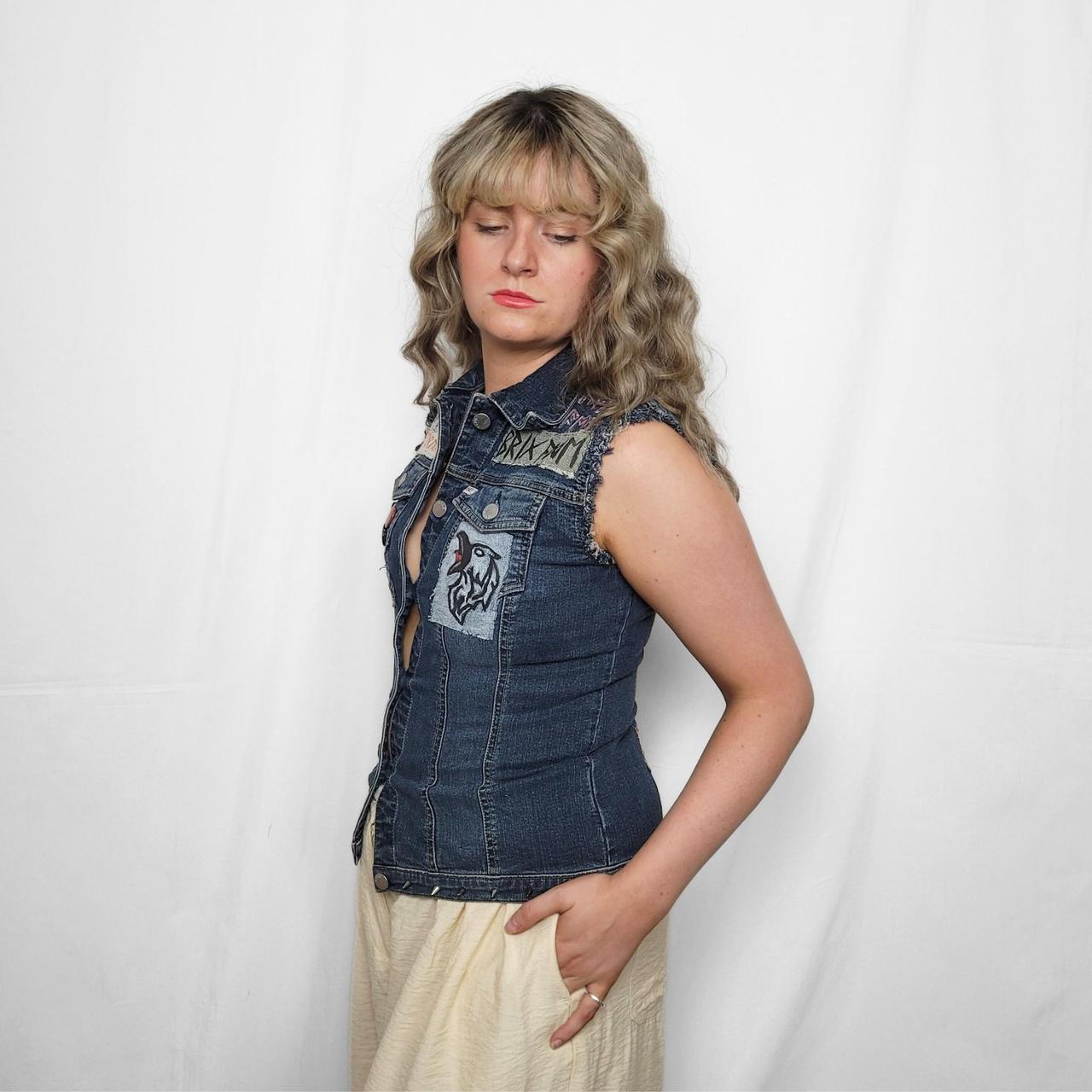 Vintage 90s Denim Waistcoat – Miss Sixty DIY Punk Graphics, Studs & Badges
