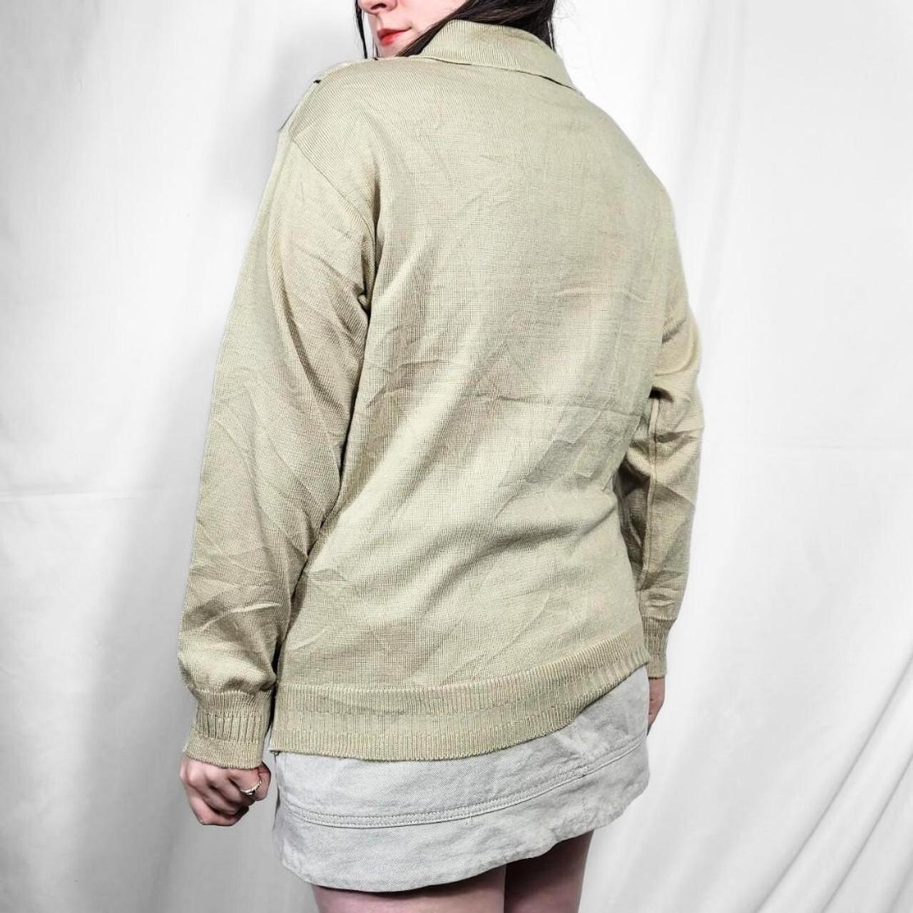 1990s Tan & Black Stripe Quarter Zip Knit Jumper