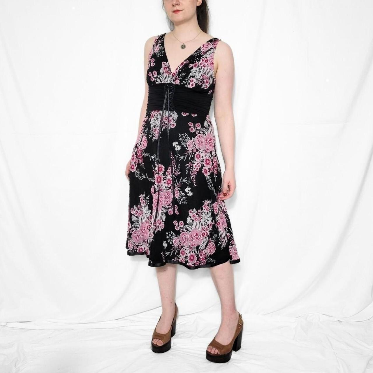 Vintage Y2K Black & Pink Floral Corset Dress