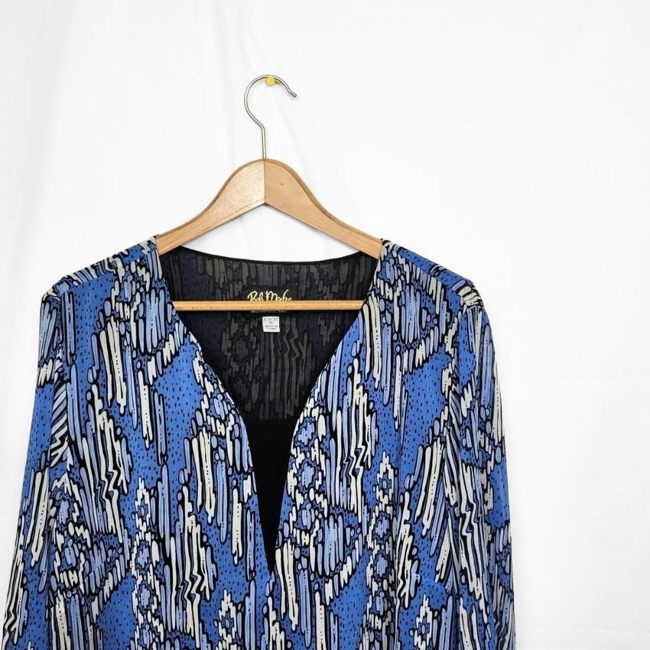 Vintage 90s Blue & White Boho Blouse with Bell Sleeves – Bob Mackie