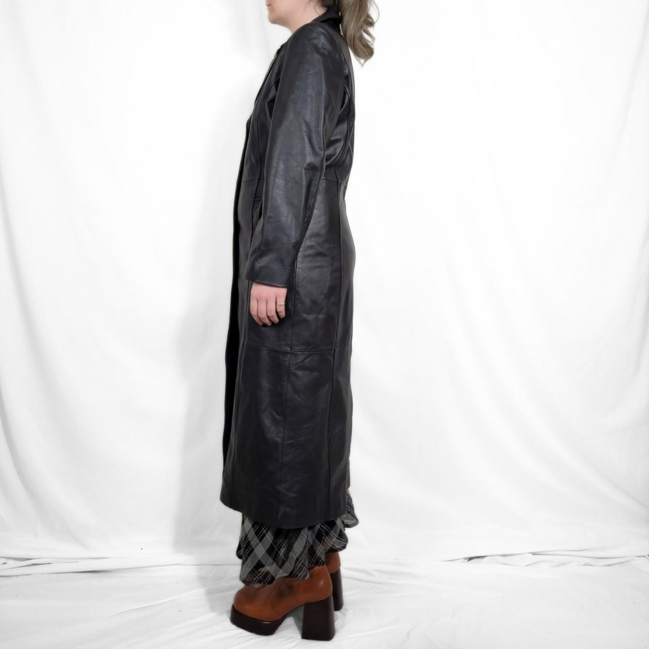 Vintage 90s Black Leather Maxi Trench Coat
