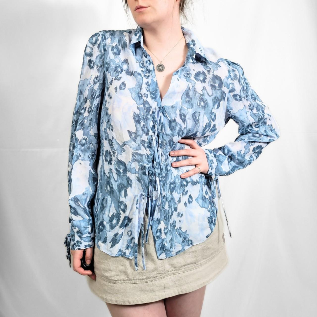 Vintage Y2K Light Blue Floral Print Sheer Blouse – Per Una