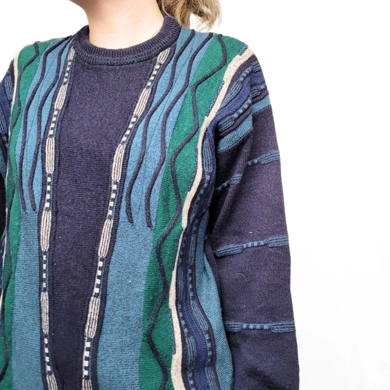 Vintage 90s Navy Blue Coogi Style Sweater With Geometric Pattern Knitwear