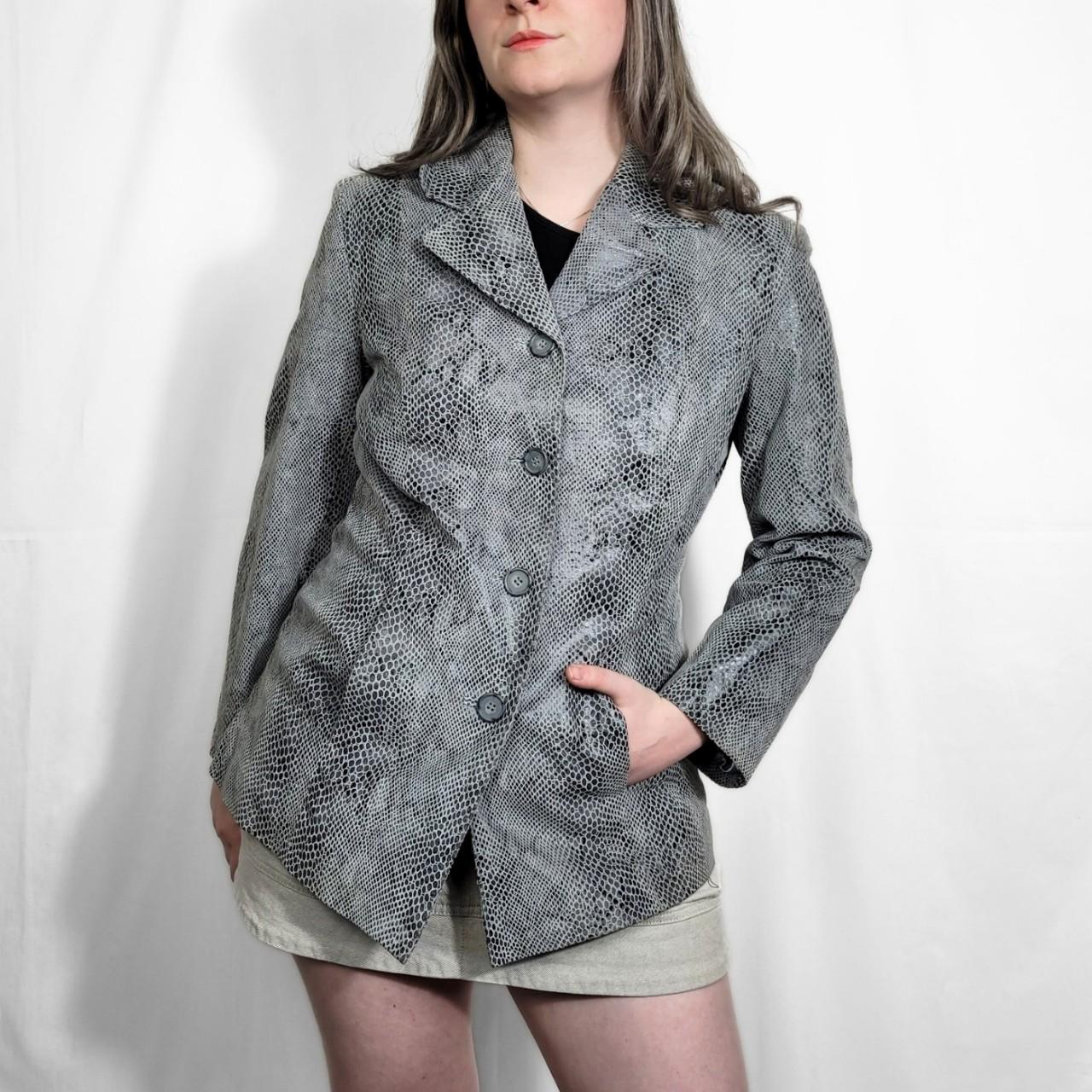 Vintage Y2K Grey Snakeskin Pattern Blazer Leather Jacket