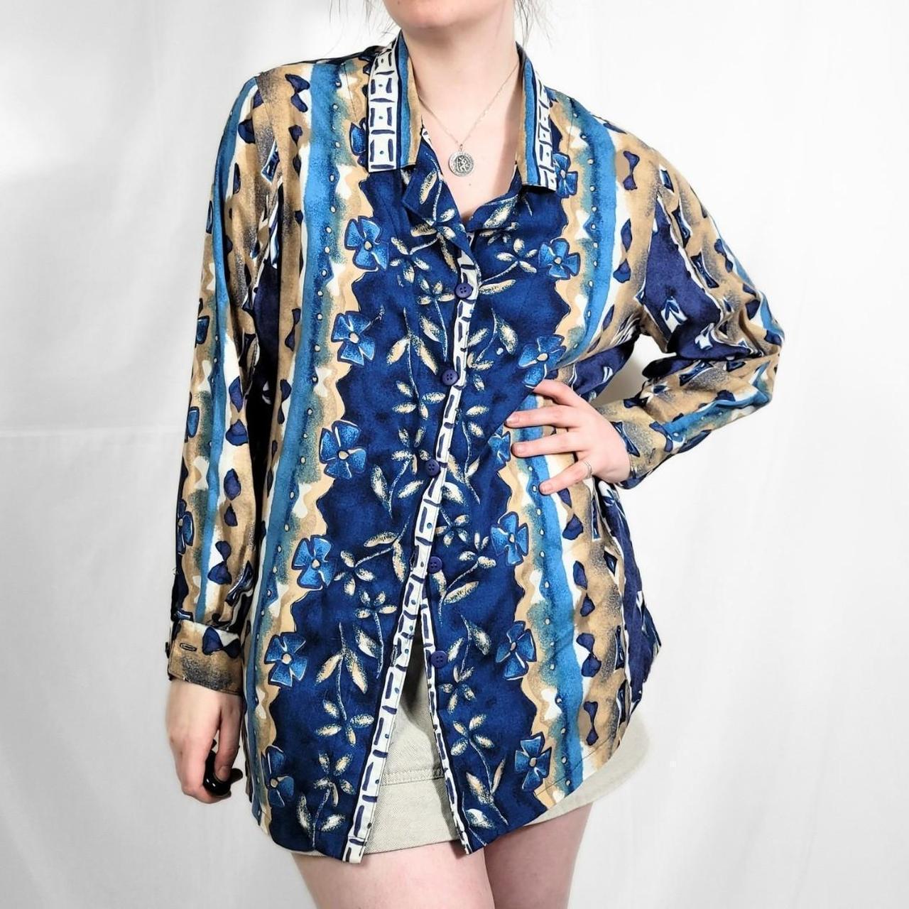 Vintage 90s Blue Floral Print Long Sleeve Shirt – Millers