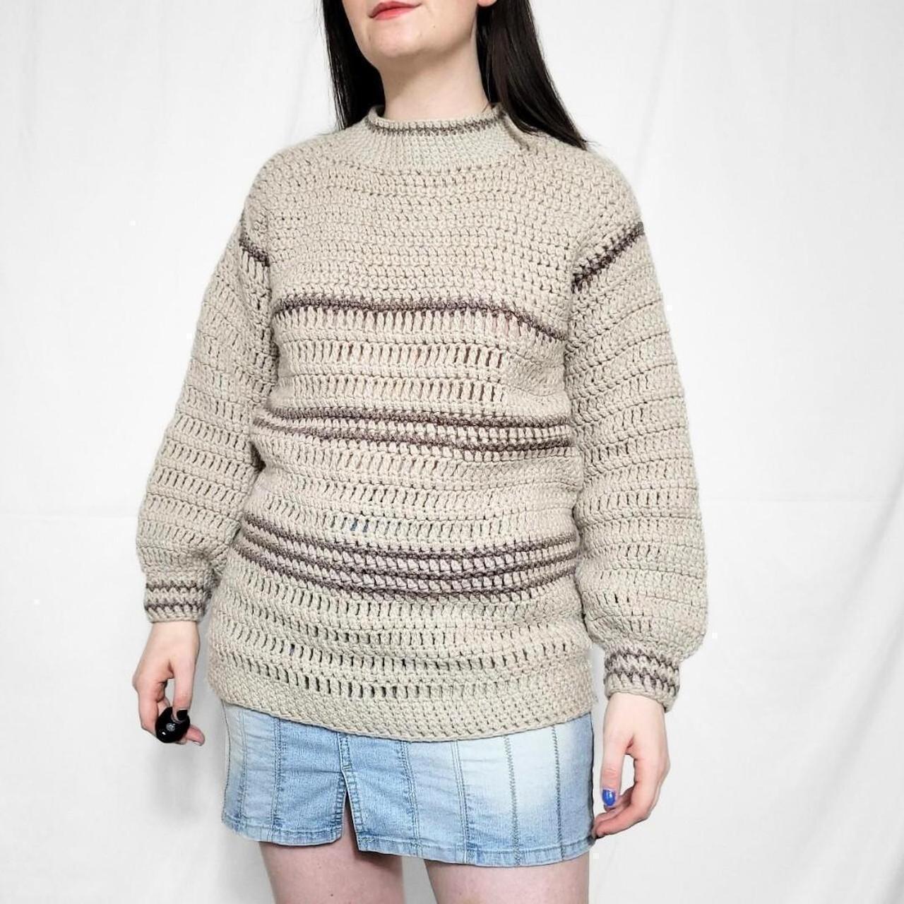Vintage 80s Brown Striped Knitted Jumper - Handmade