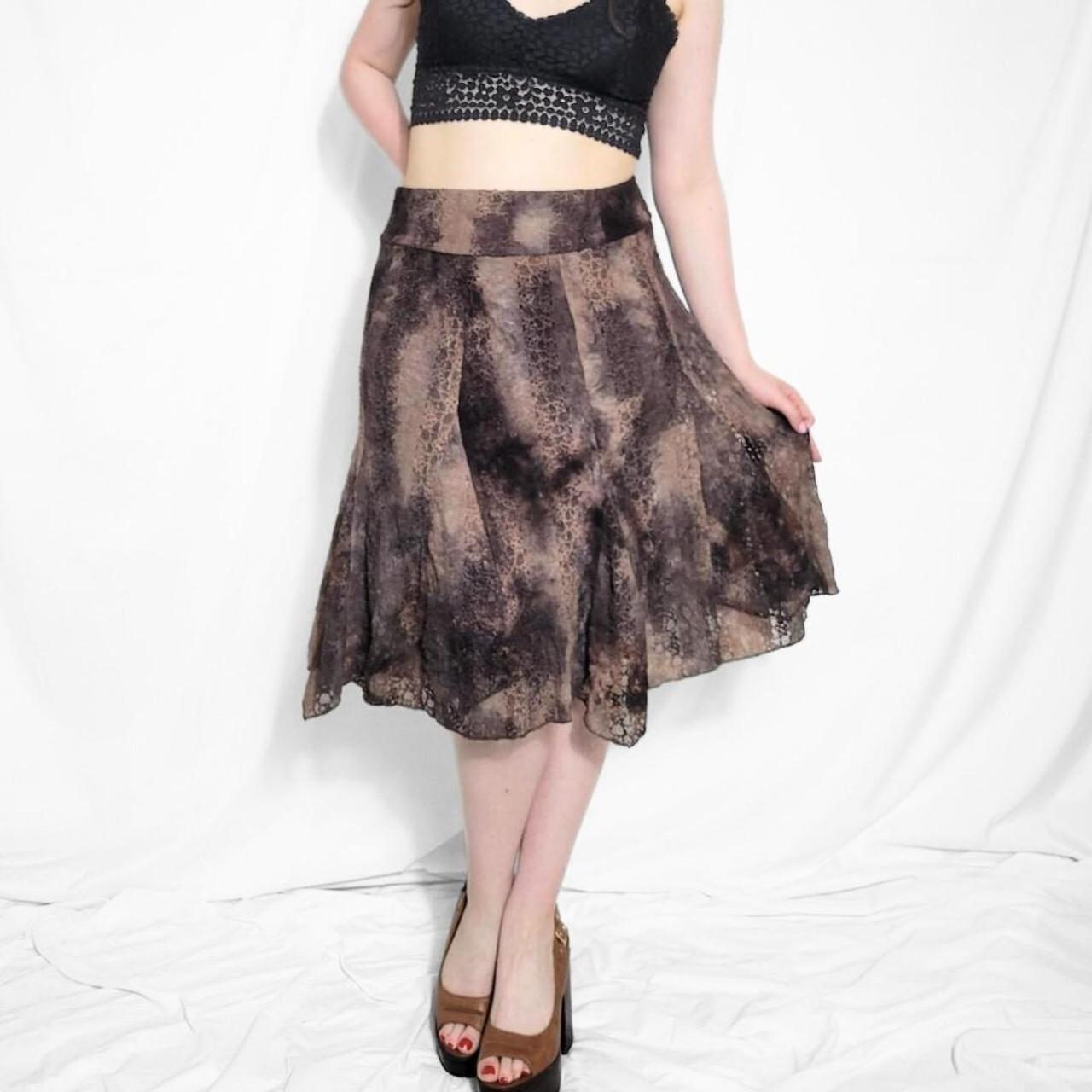 Y2K Brown Lace Midi Skirt with Elastic Waist – Per Una