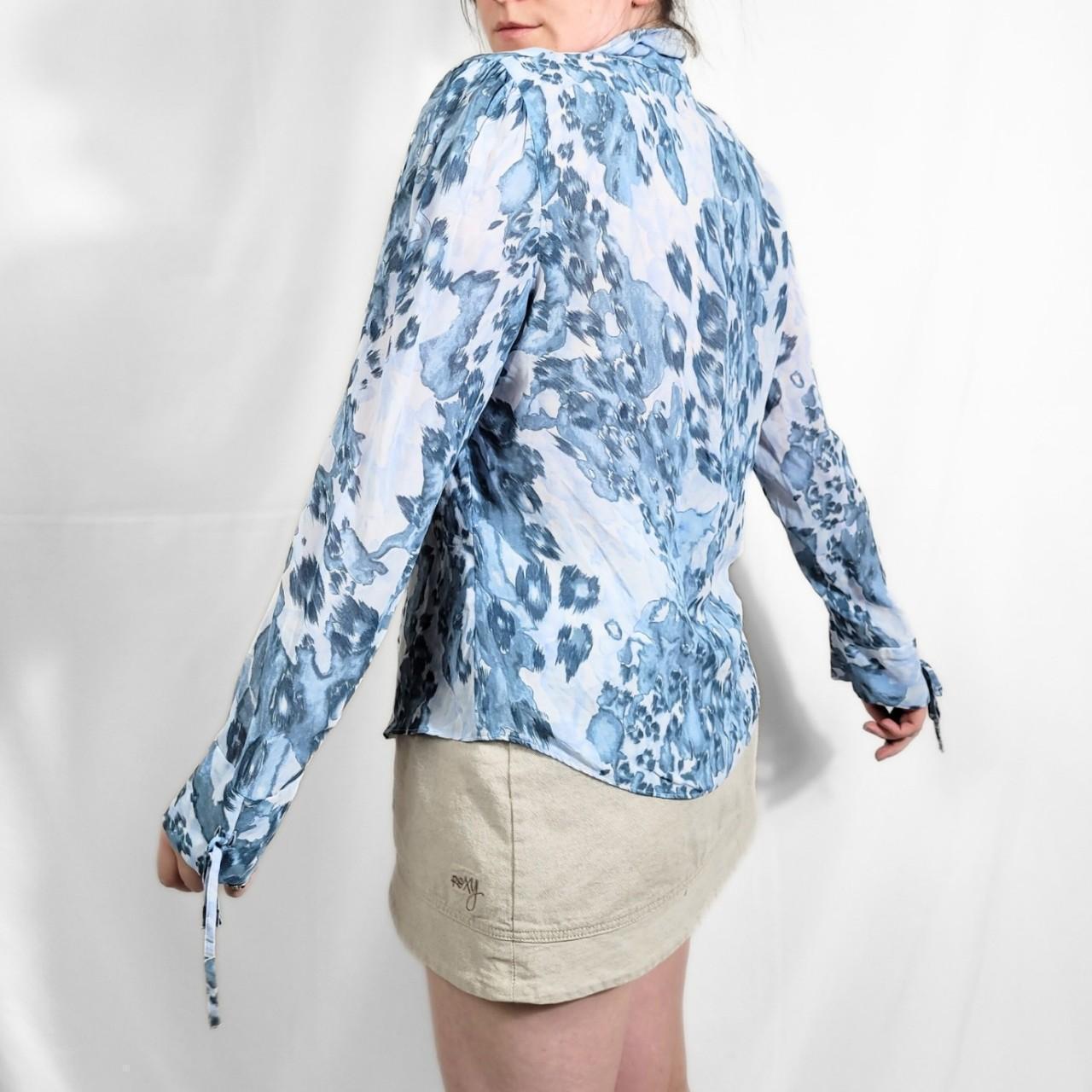 Vintage Y2K Light Blue Floral Print Sheer Blouse – Per Una