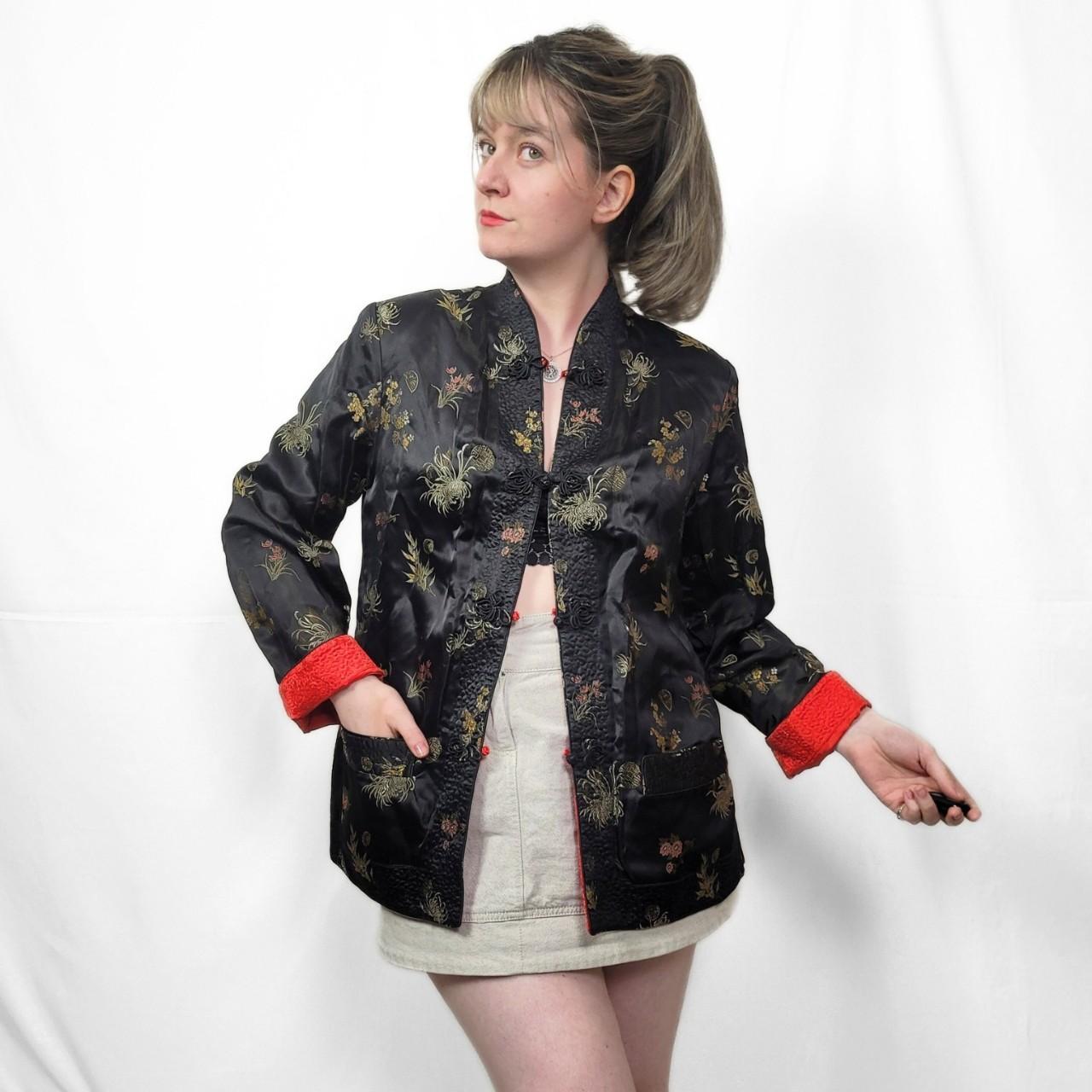 Vintage 90s Black Reverisble Chinese-Style Satin Jacket / Kimono