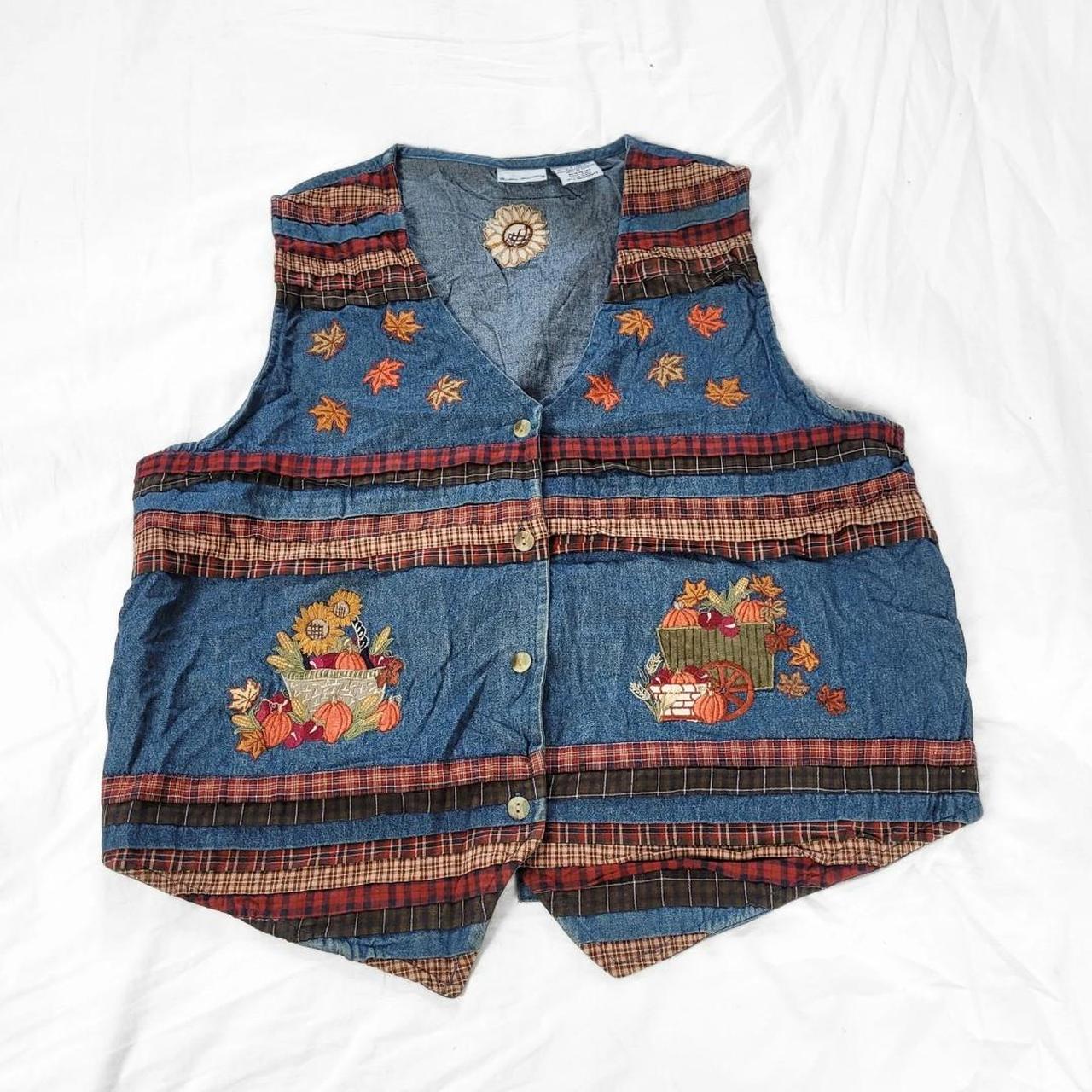 90s Embroidered Patchwork Denim Vest – Bobbie Brooks in Autumn Hues