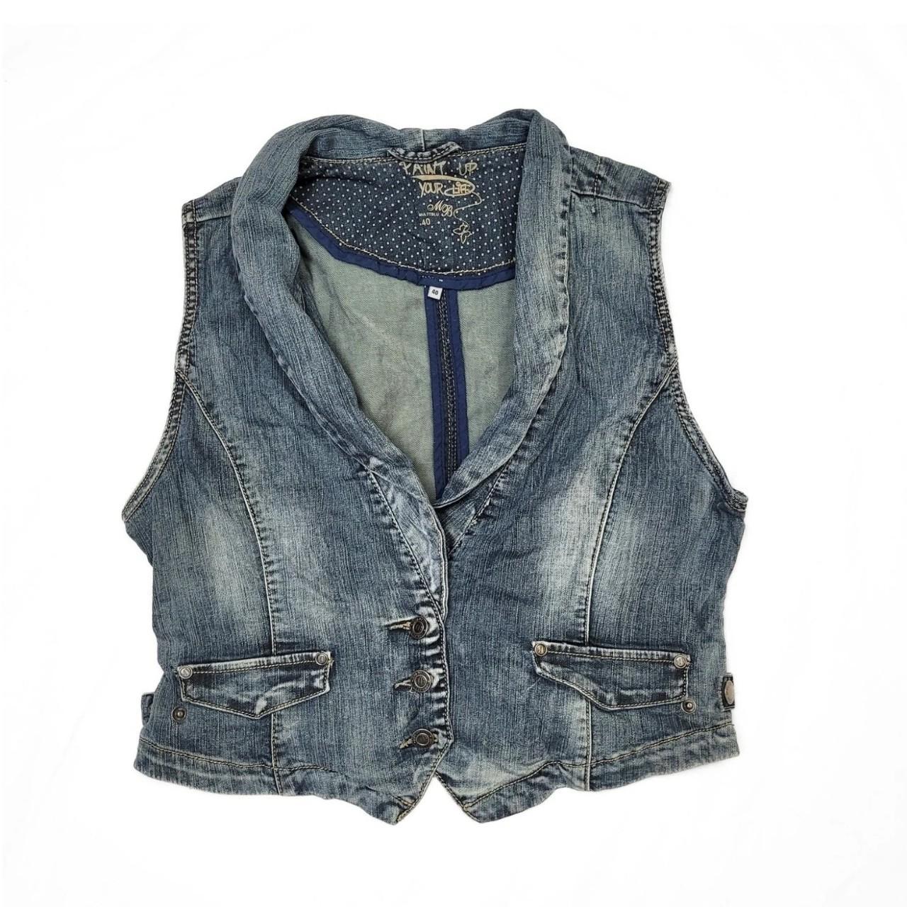 Vintage Y2K Dark Wash Blue Denim Waistcoat Vest with Collar