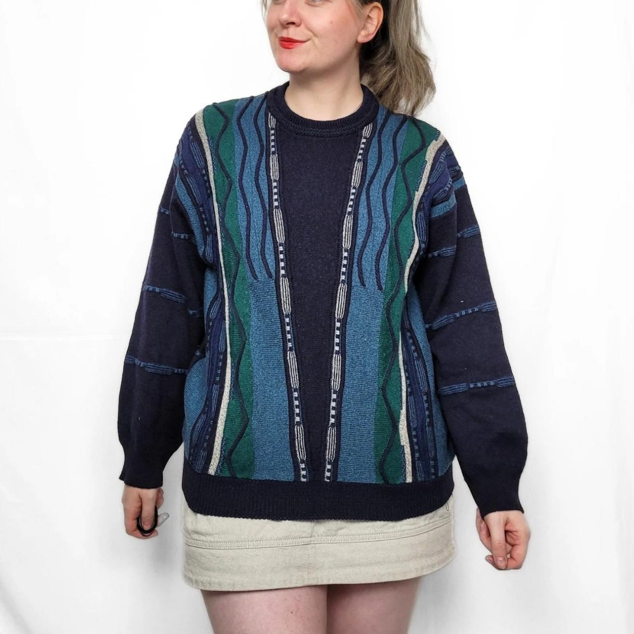 Vintage 90s Navy Blue Coogi Style Sweater With Geometric Pattern Knitwear