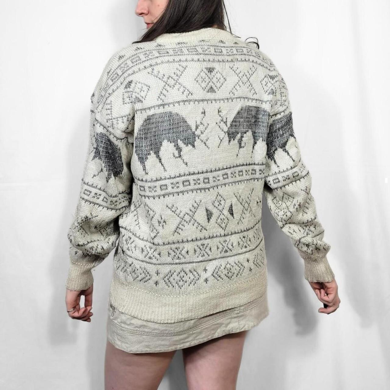 Vintage 90s Cream Reindeer Pattern Knit Jumper