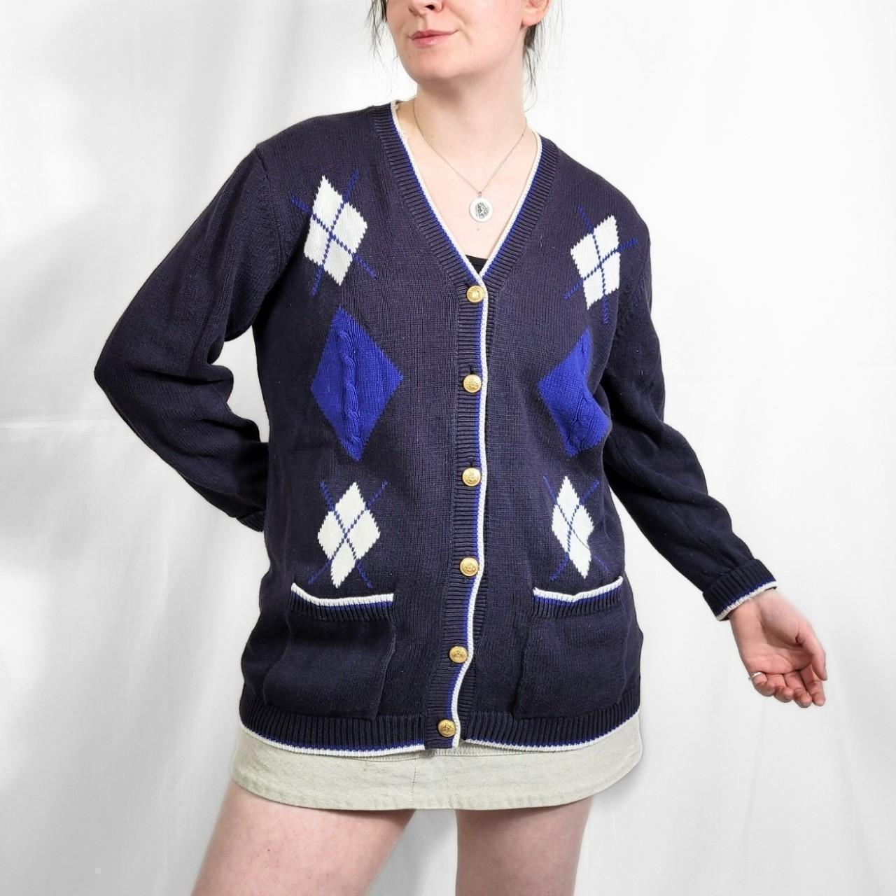 Vintage 90s Navy Blue Argyle Cardigan St Michael