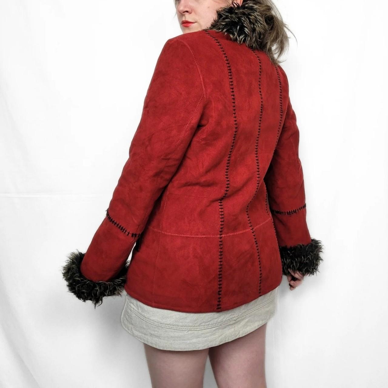 Vintage Y2K Red Faux Fur Suede Afghan Jacket