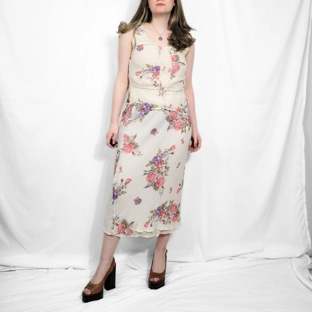 Vintage Y2K Pink Floral Mesh Two Piece Set /Skirt & Top