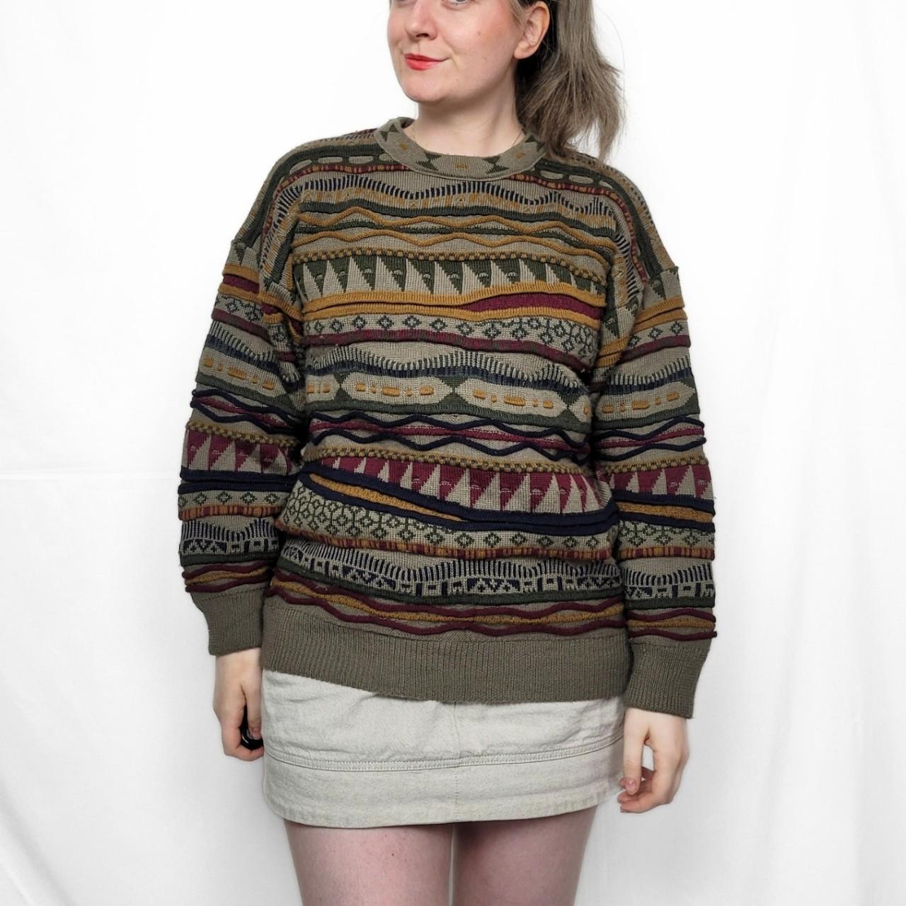 Vintage 90s Coogi Style Grunge Pattern Wool Knit Jumper