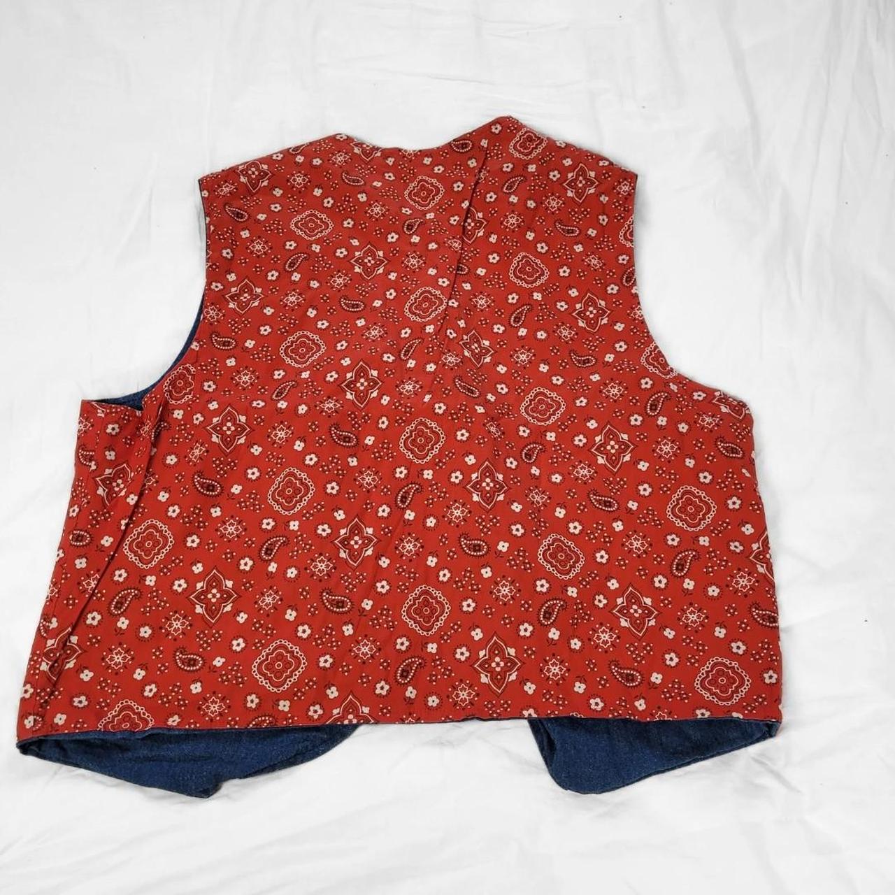 Vintage 90s Denim Waistcoat Vest – Reversible Red Paisley & Blue Denim