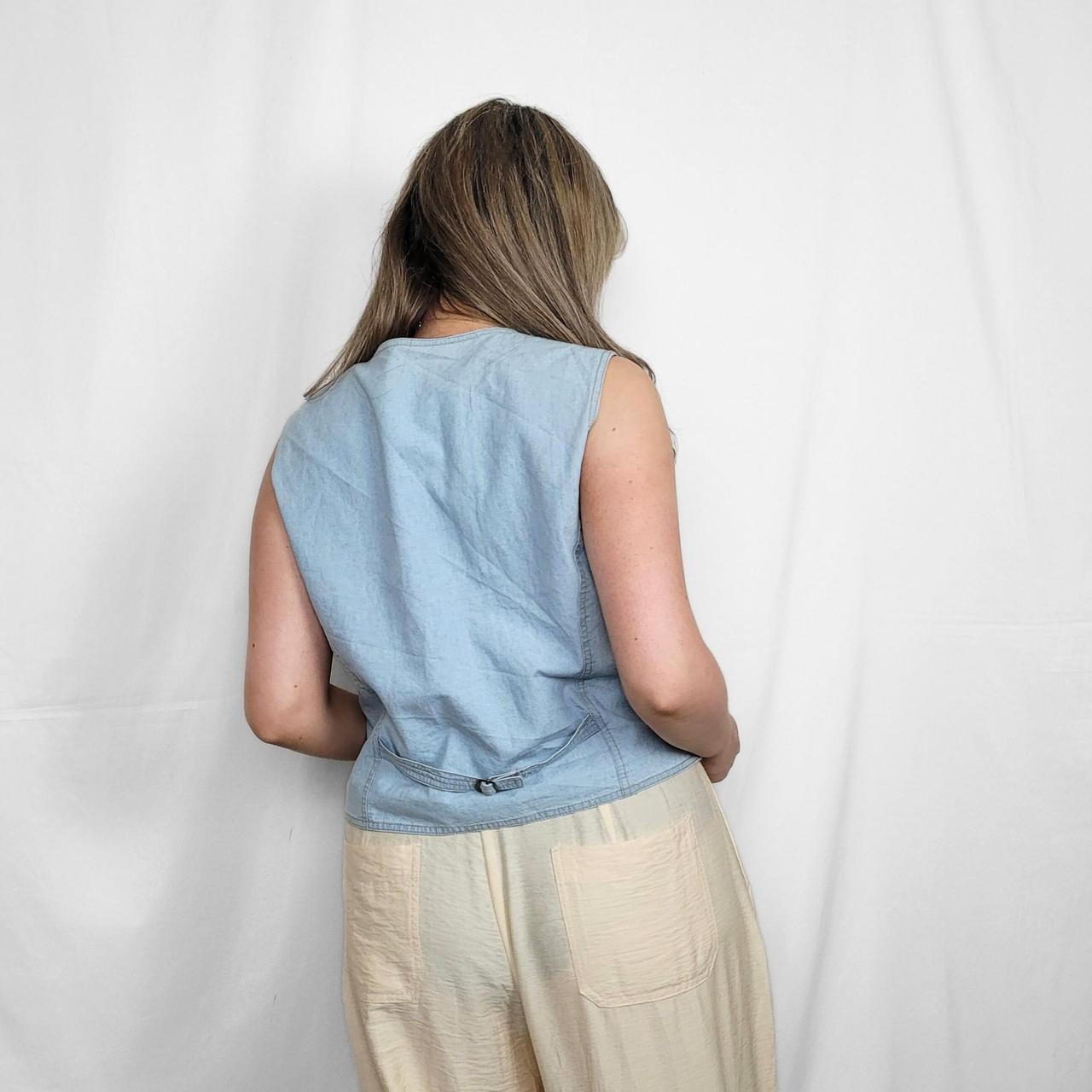 Vintage 90s Light Blue Embroidered Button Down Waistcoat