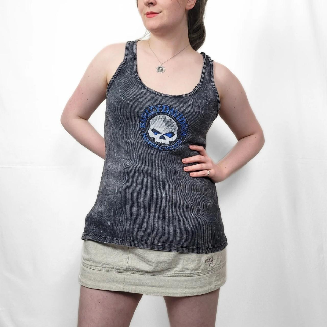 Vintage Y2K Harley Davidson Grey Skull Graphic Tank Top
