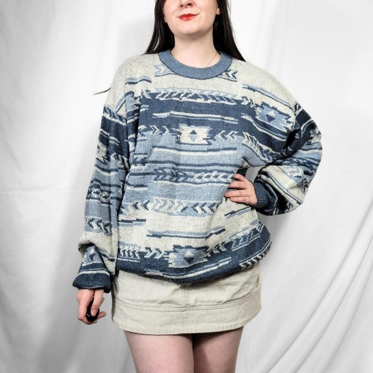 Vintage 90s Blue Aztec Pattern Knitted Jumper