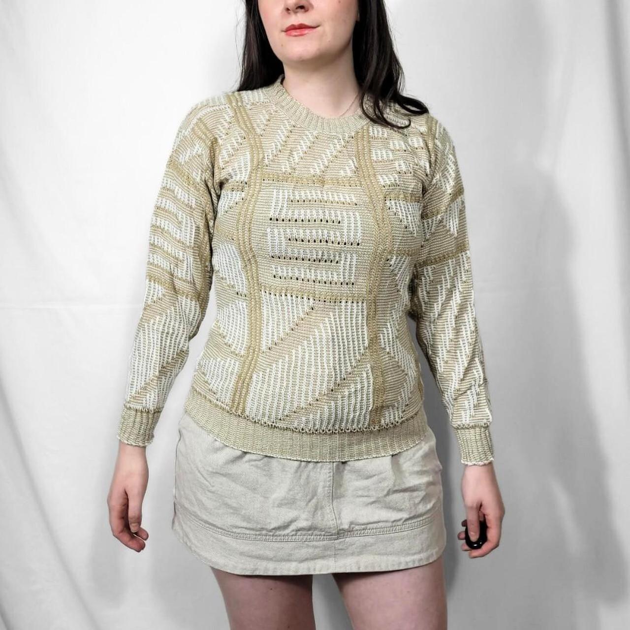 Vintage 70s Beige Geometric Knit Jumper