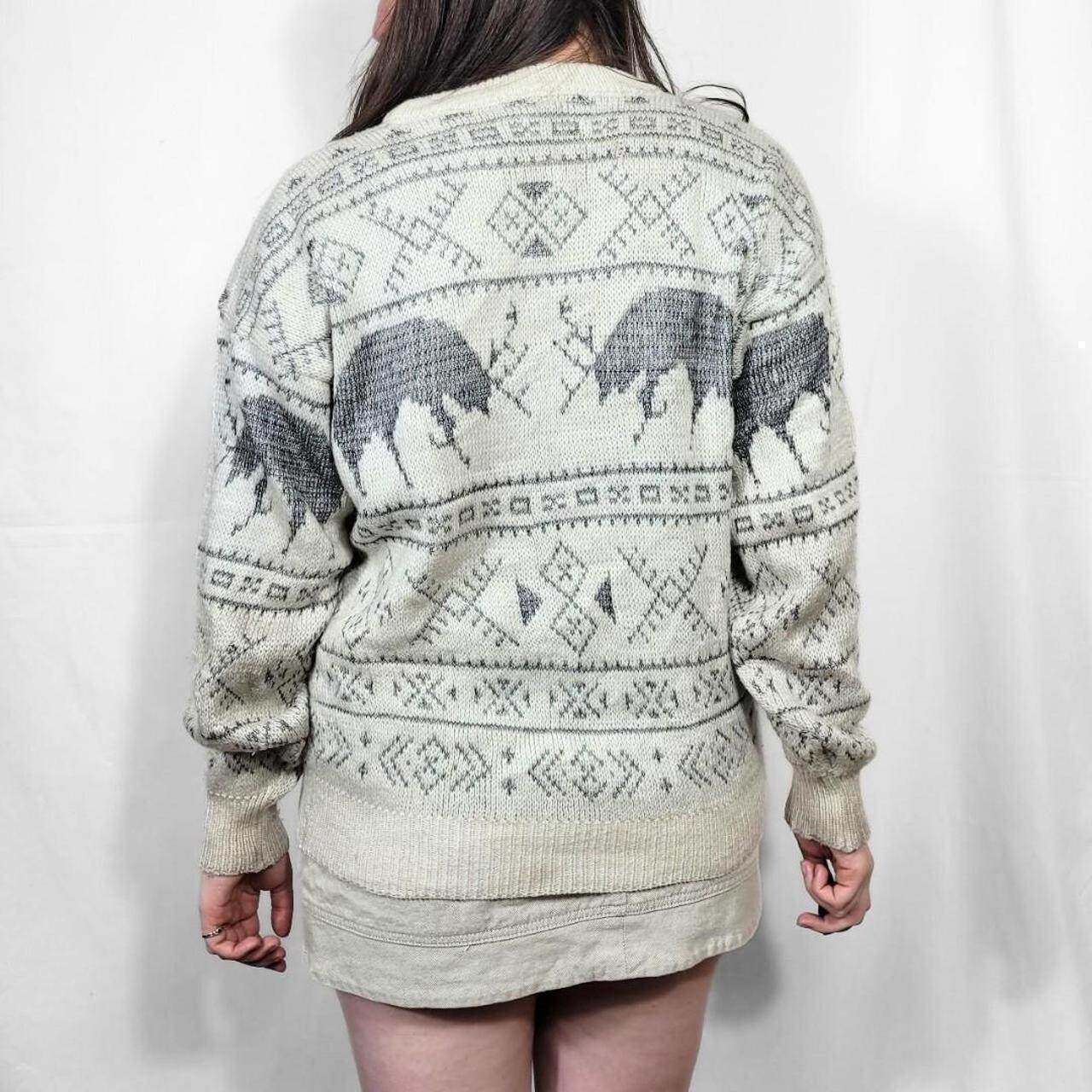 Vintage 90s Cream Reindeer Pattern Knit Jumper