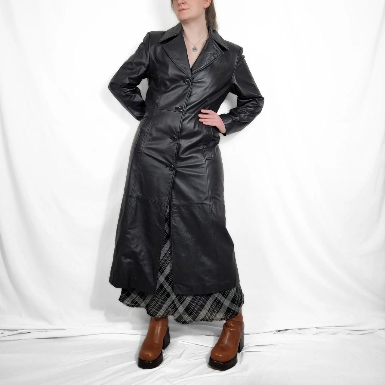 Vintage 90s Black Leather Maxi Trench Coat