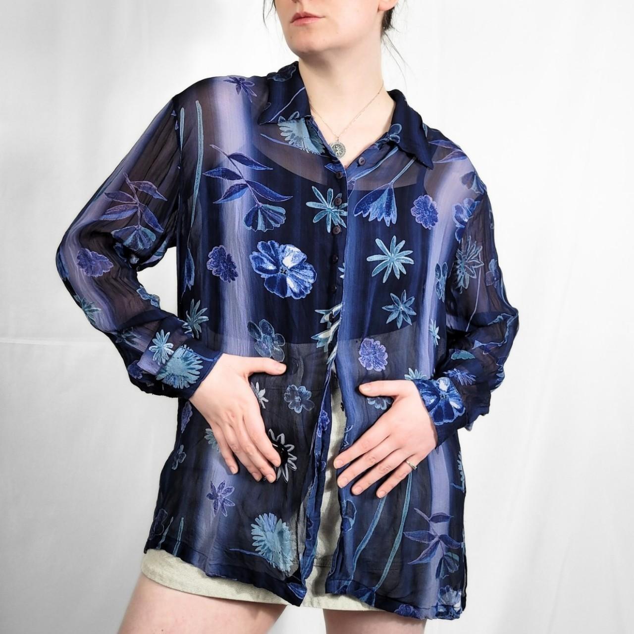 Y2K Blue Floral Sheer Blouse – Monsoon, Size M