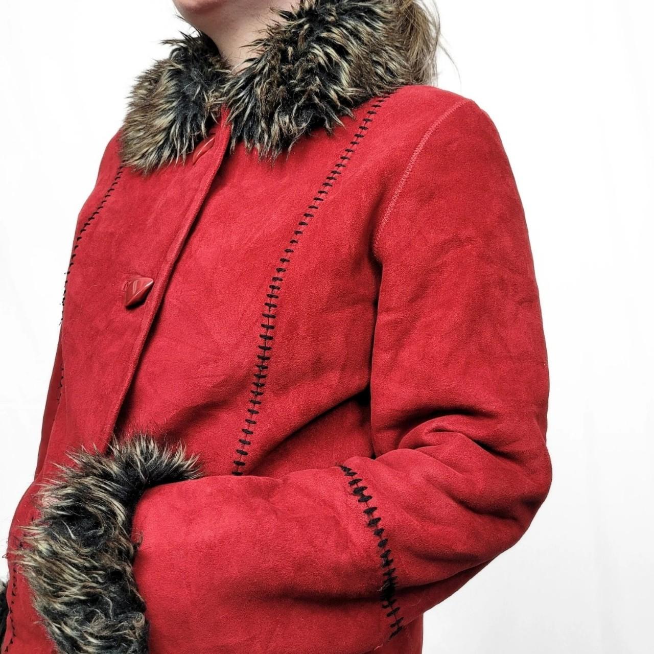 Vintage Y2K Red Faux Fur Suede Afghan Jacket
