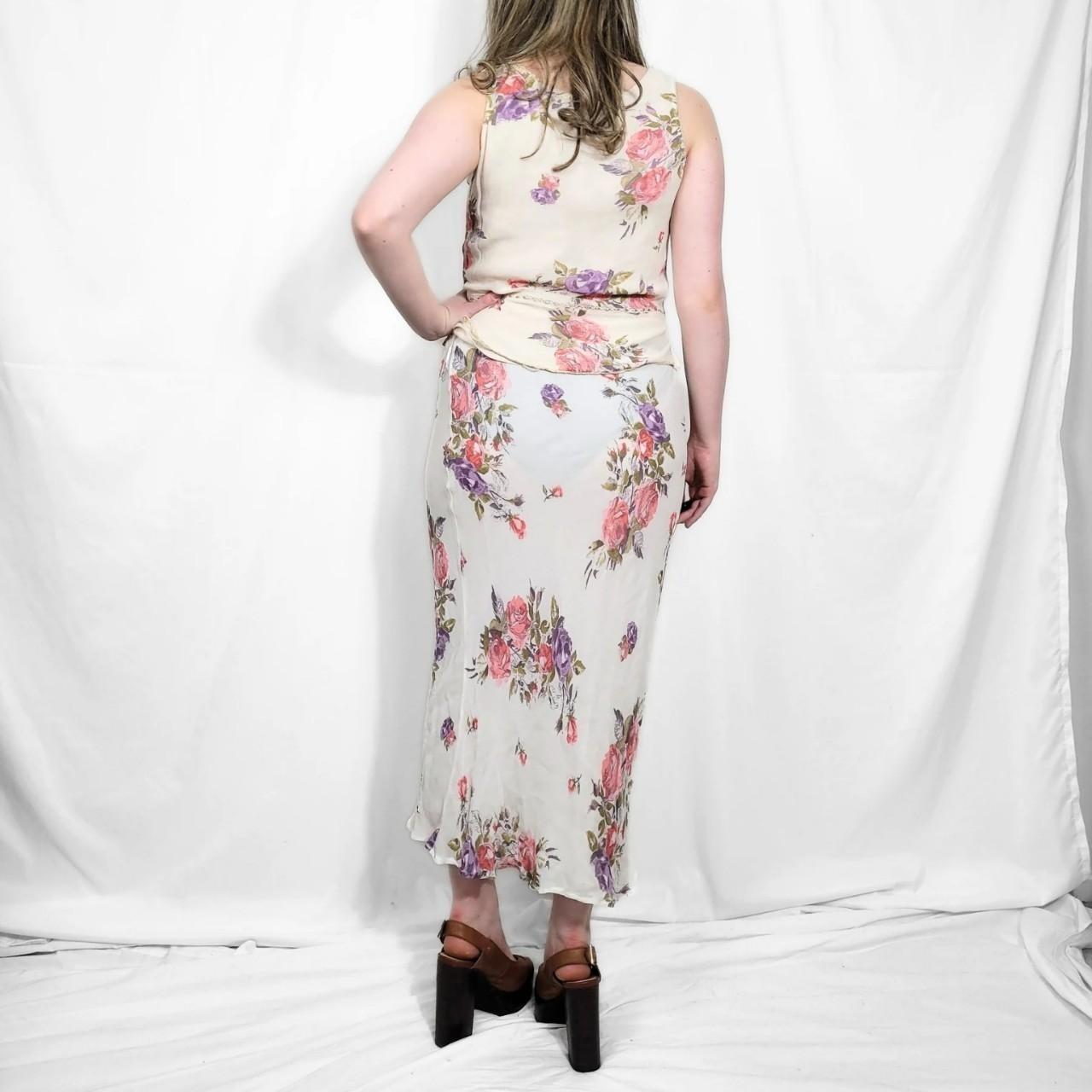 Vintage Y2K Pink Floral Mesh Two Piece Set /Skirt & Top