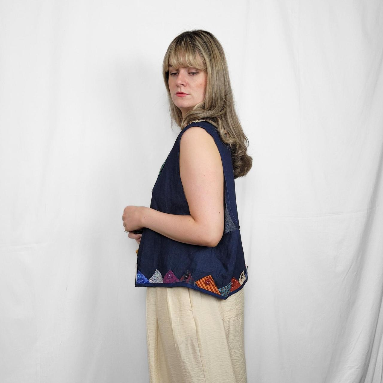Vintage 90s Denim Waistcoat Vest with Rainbow Triangle Detail