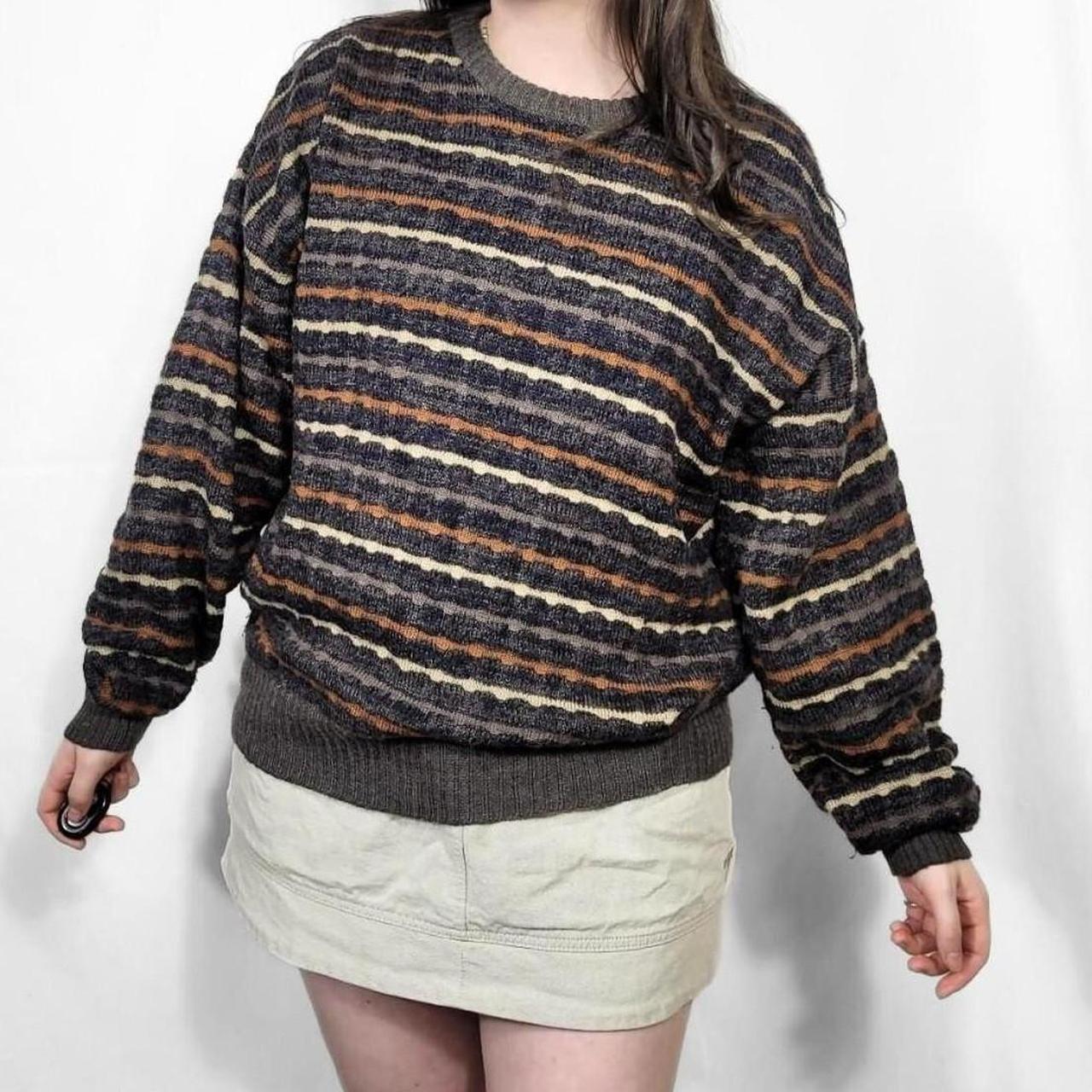 Vintage 80s Brown & Cream Stripe Knit Sweater