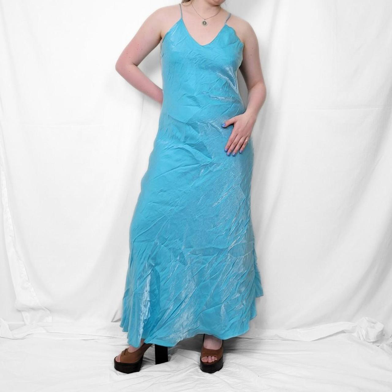 Y2K Light Blue Satin Maxi Dress – Fairycore Heaven