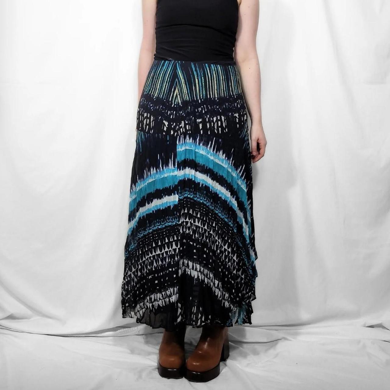 Vintage Y2K Blue Abstract Print Sheer Maxi Skirt