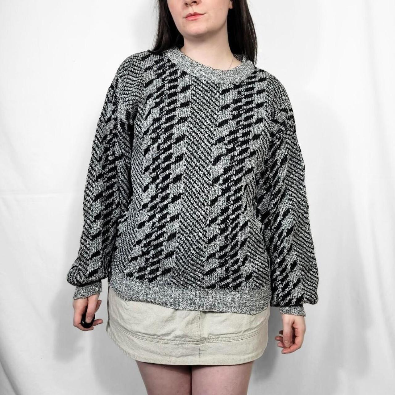 Vintage 80s Grey Grunge Pattern Knitted Jumper
