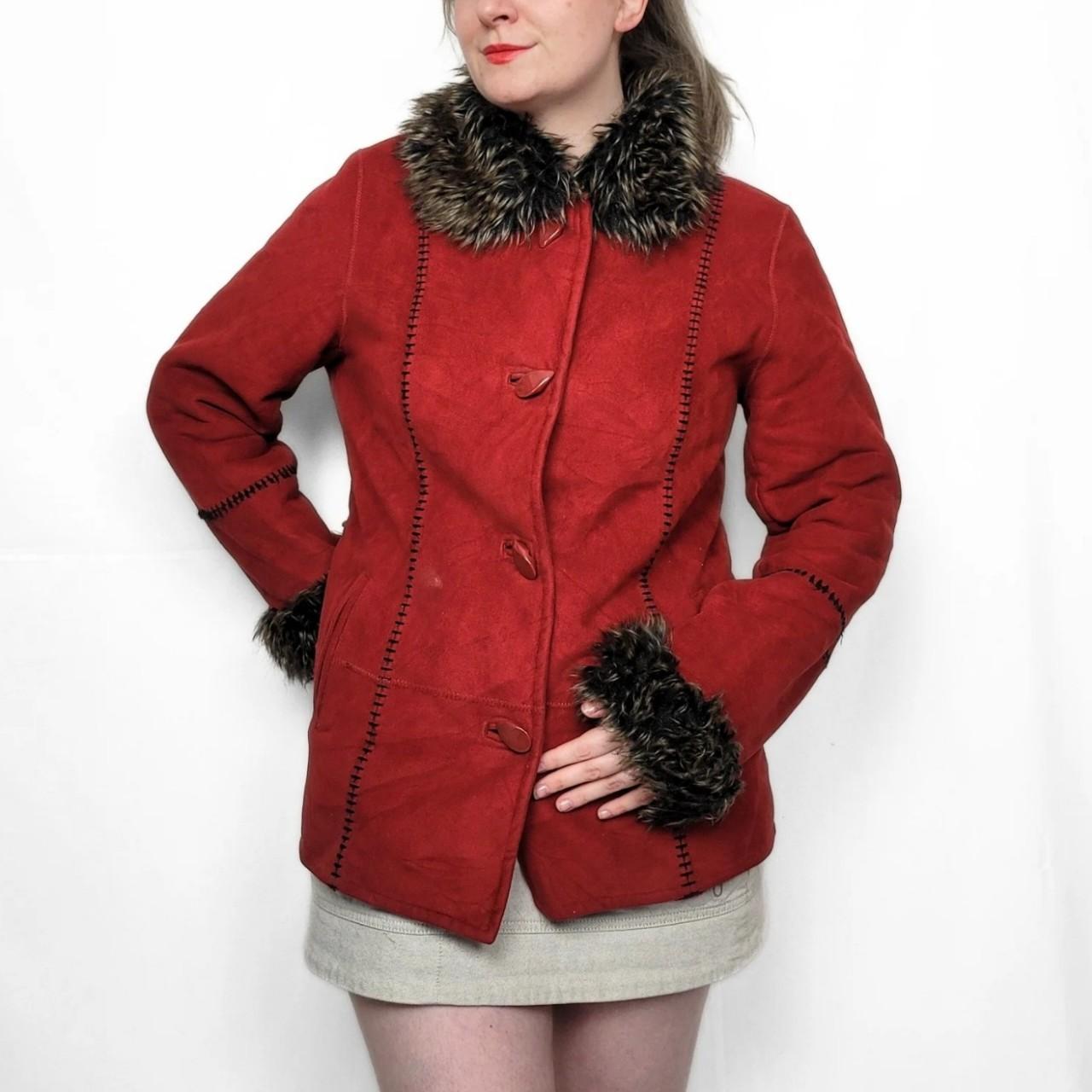 Vintage Y2K Red Faux Fur Suede Afghan Jacket