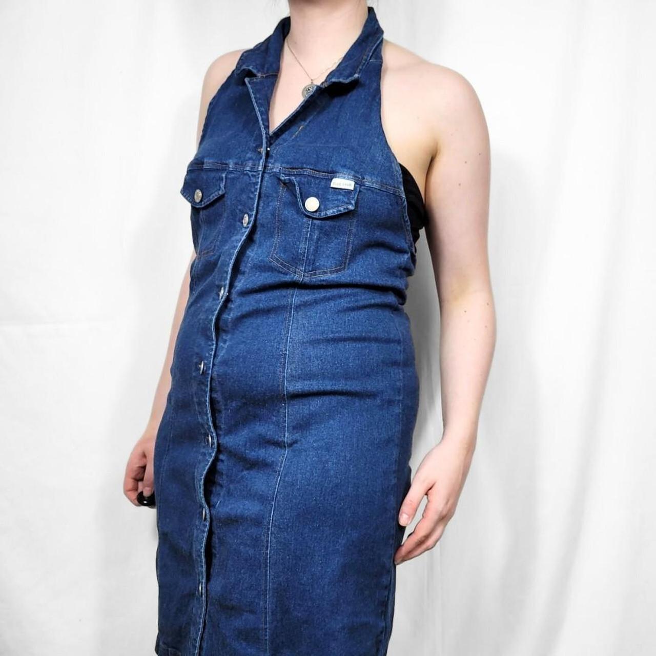 Vintage 90s Denim Halterneck Midi Dress