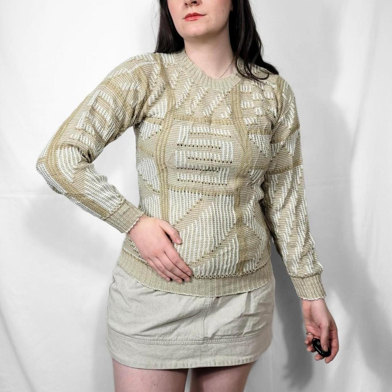 Vintage 70s Beige Geometric Knit Jumper