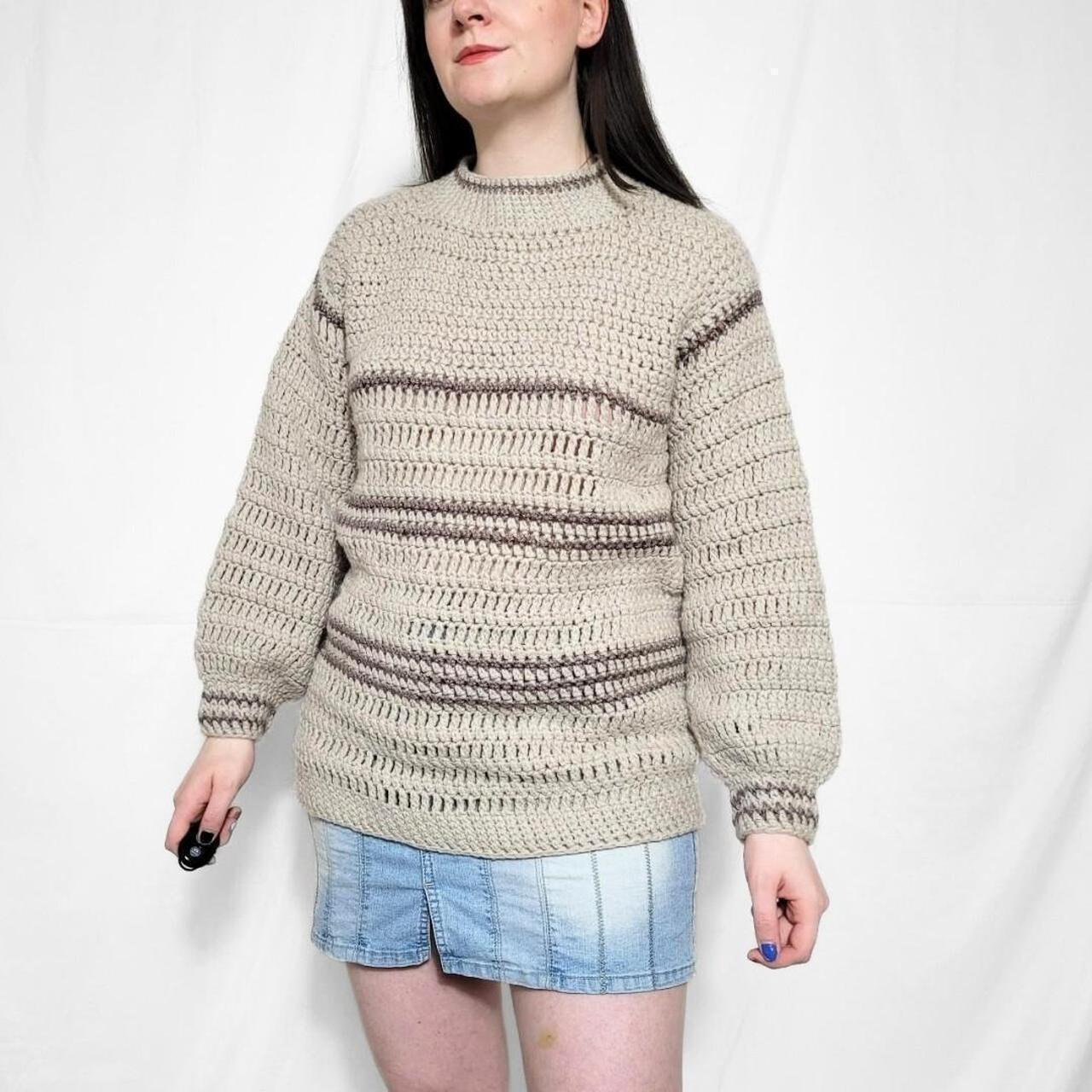 Vintage 80s Brown Striped Knitted Jumper - Handmade