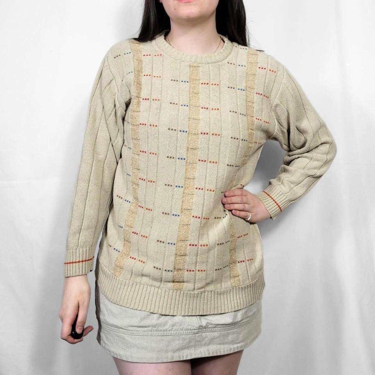 Vintage 90s Beige Checked Pattern Knit Jumper