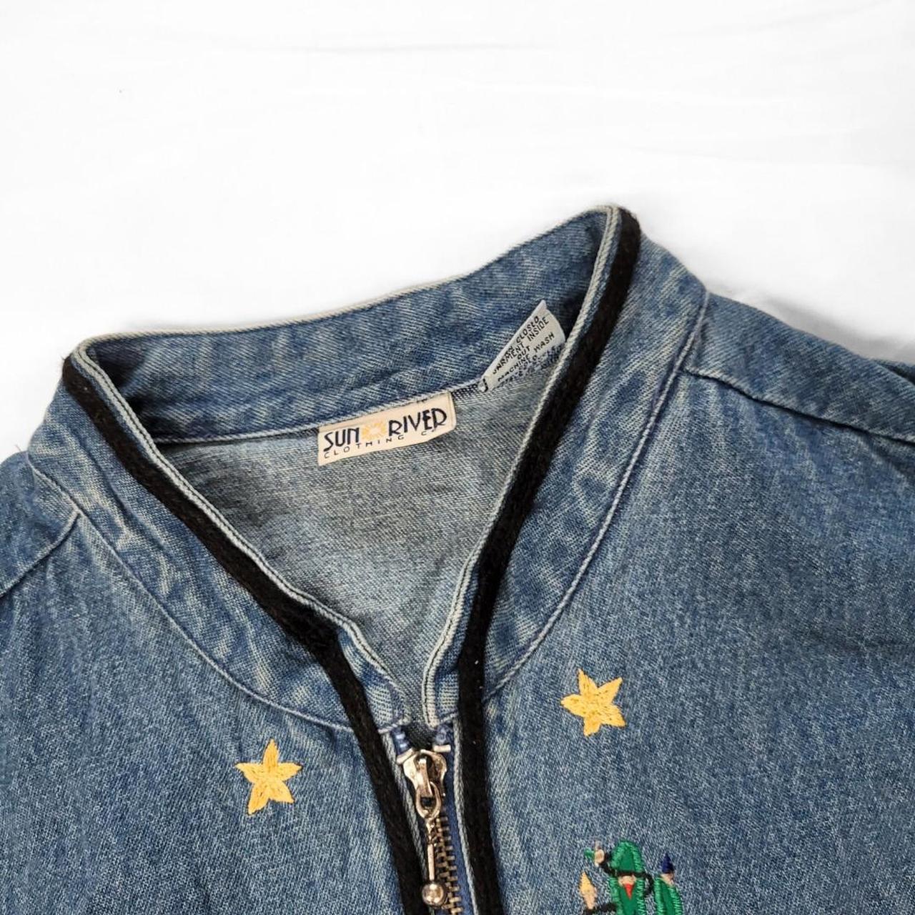 Vintage 90s Denim Waistcoat Vest with Dog, Cactus & Holly Embroidery