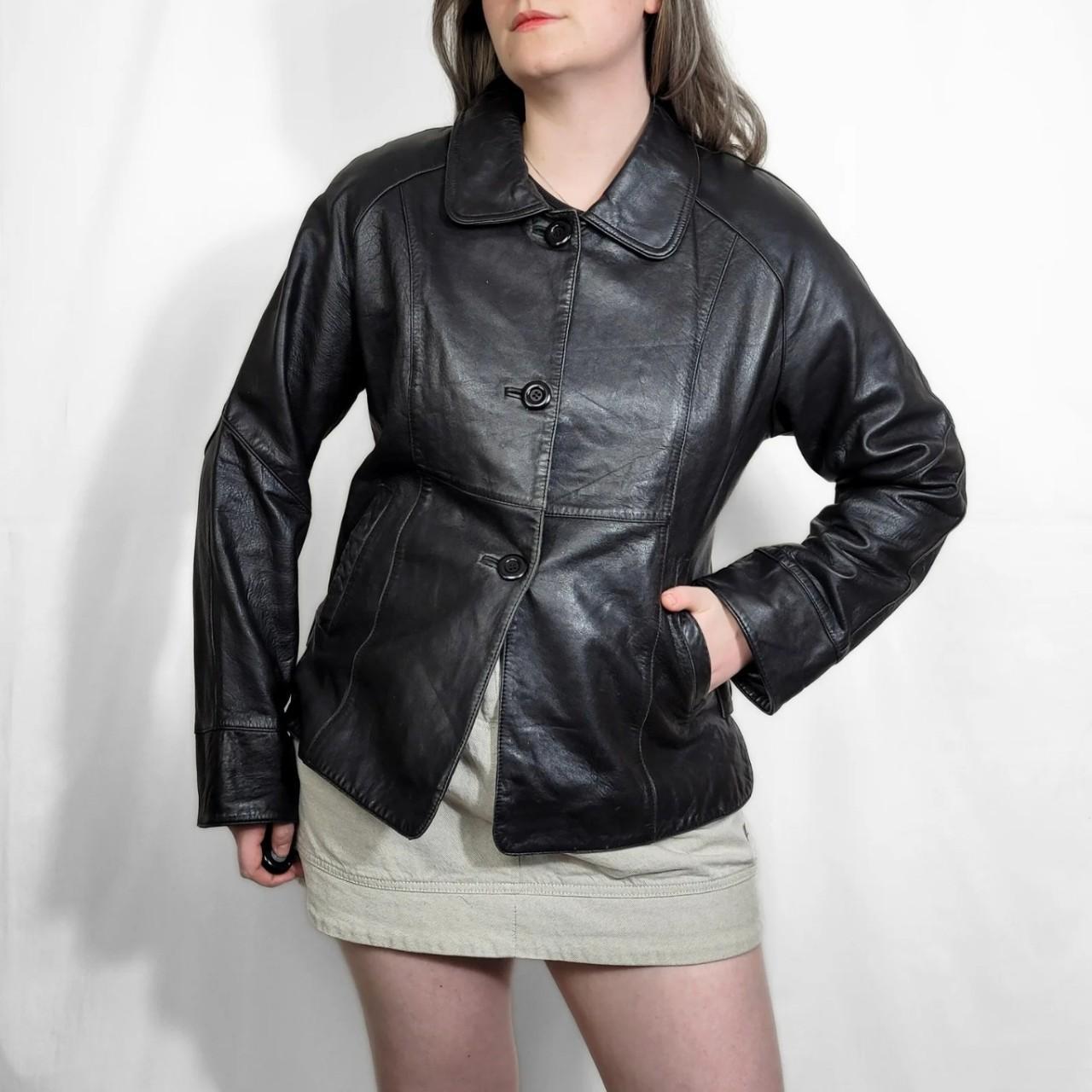 Vintage 90s Black Button Down Leather Jacket