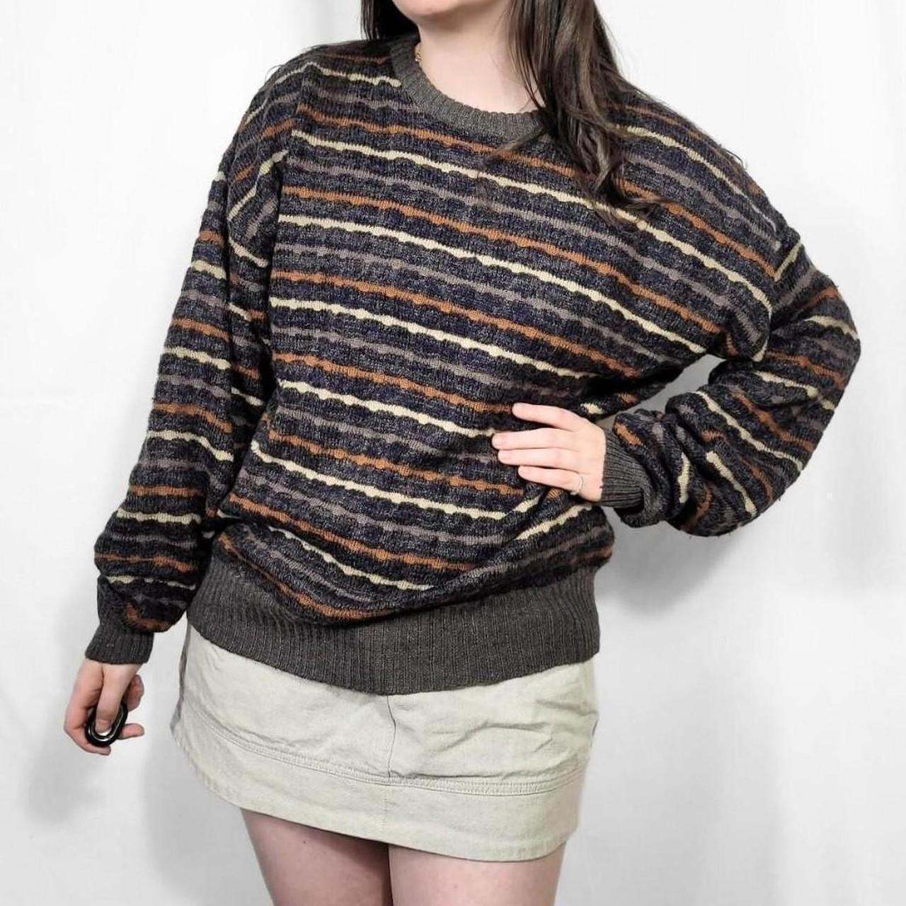 Vintage 80s Brown & Cream Stripe Knit Sweater