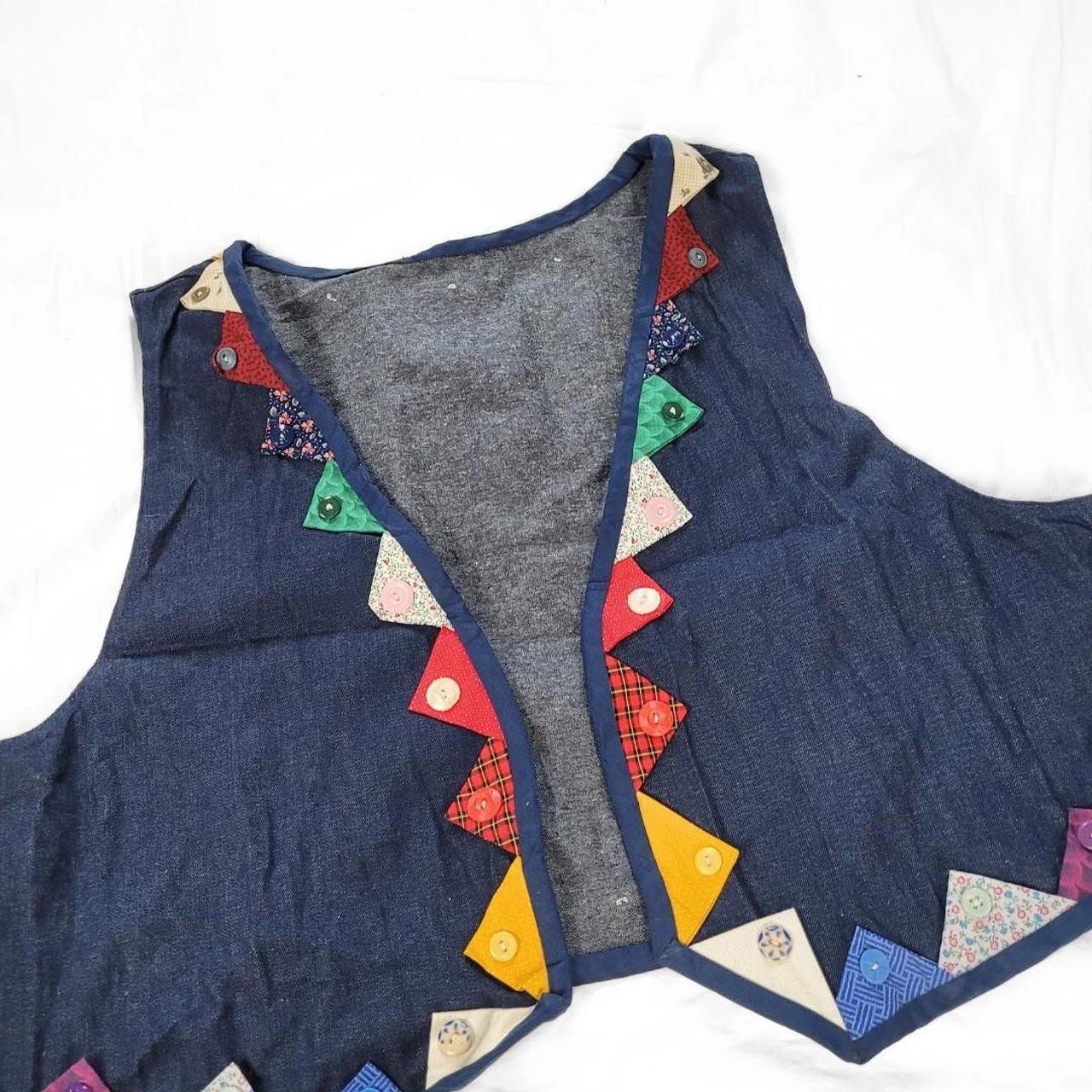 Vintage 90s Denim Waistcoat Vest with Rainbow Triangle Detail