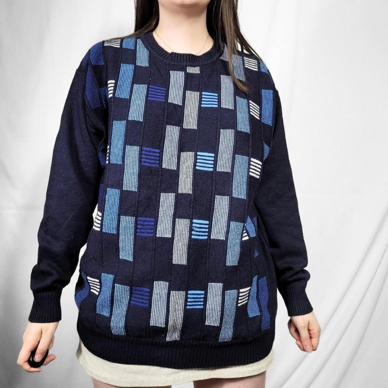 Vintage 80s Blue Grunge Pattern Knit Jumper