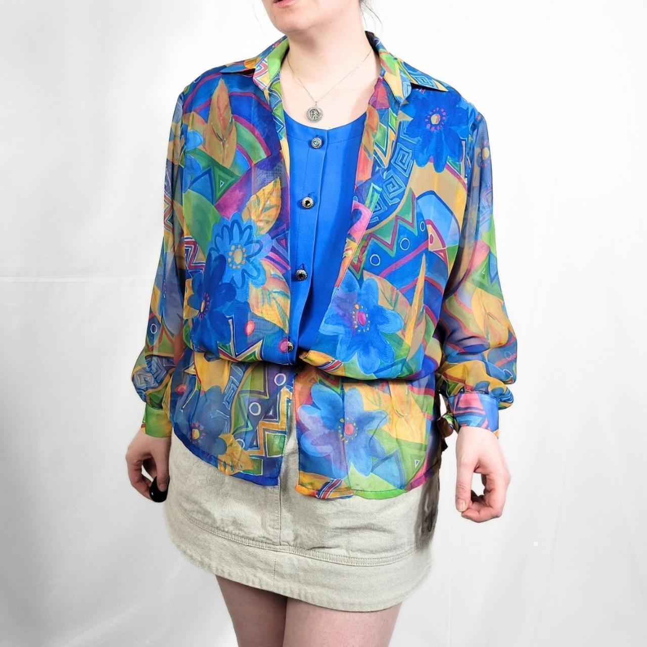 Vintage 80s Multi-Coloured Funky Print Sheer Blouse