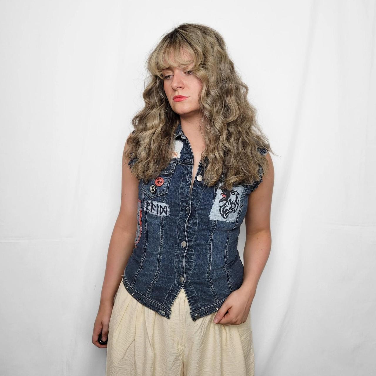 Vintage 90s Denim Waistcoat – Miss Sixty DIY Punk Graphics, Studs & Badges