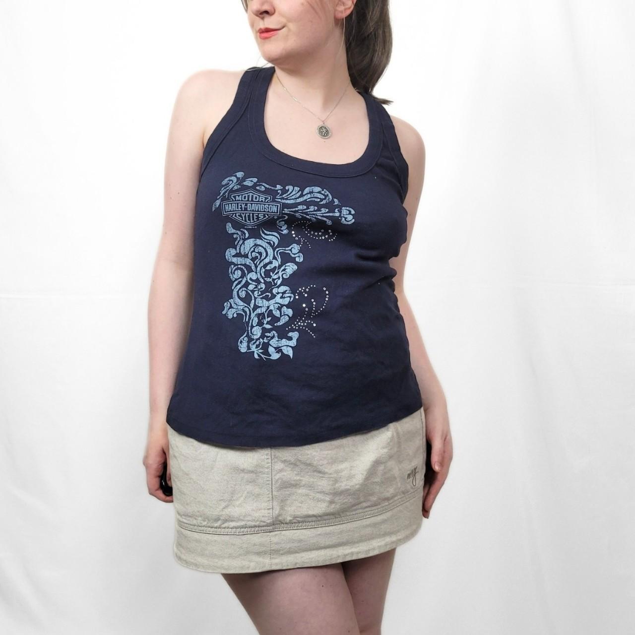 Vintage Y2K Harley Davidson Navy Blue Floral Tank Top